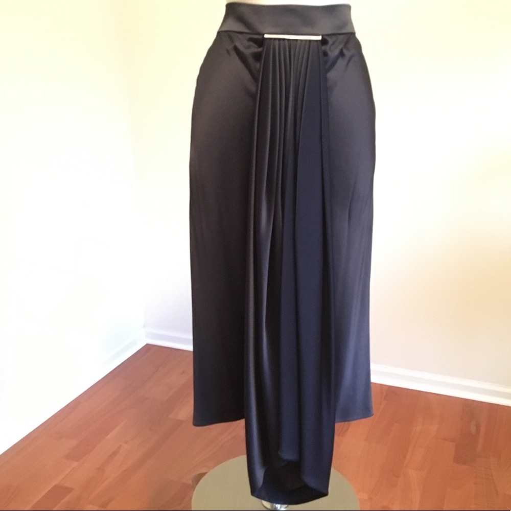 Jason Wu Draped Front Satin Black Skirt Size 10